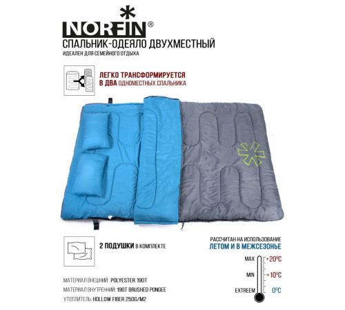 Спальник-одеяло двухместный Norfin ALPINE COMFORT DOUBLE 250 NFL-30240 Спальник-одеяло двухместный Norfin ALPINE COMFORT DOUBLE 250 NFL-30240